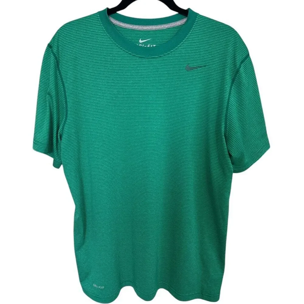 Nike Men's Dri-Fit Touch Training T-Shirt Green Stripe Size Large Short Sleeve